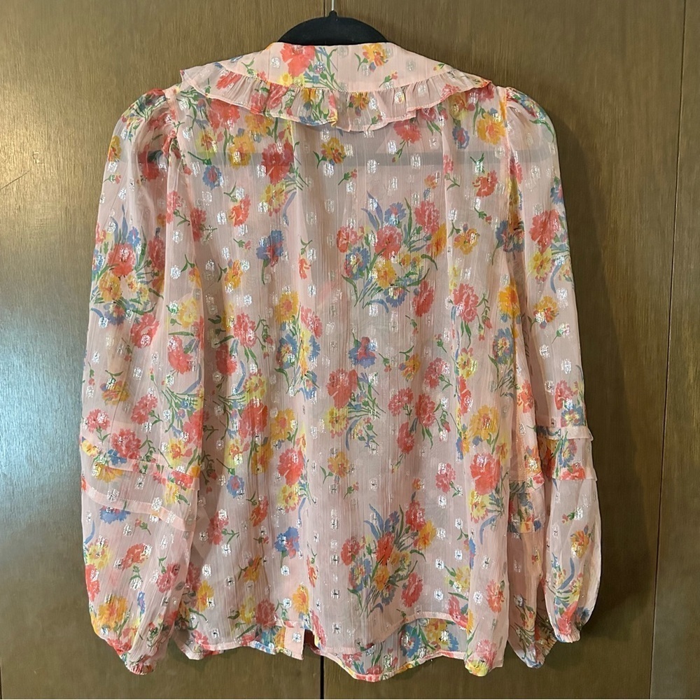 Lipsy Button-Front Multicolour Metallic Floral Top Boho Cottagecore Size 10 - Picture 8 of 14